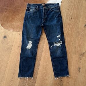 MOTHER The Scrapper Cuff Ankle Fray Jeans, Wicked Wildflower, Size 28